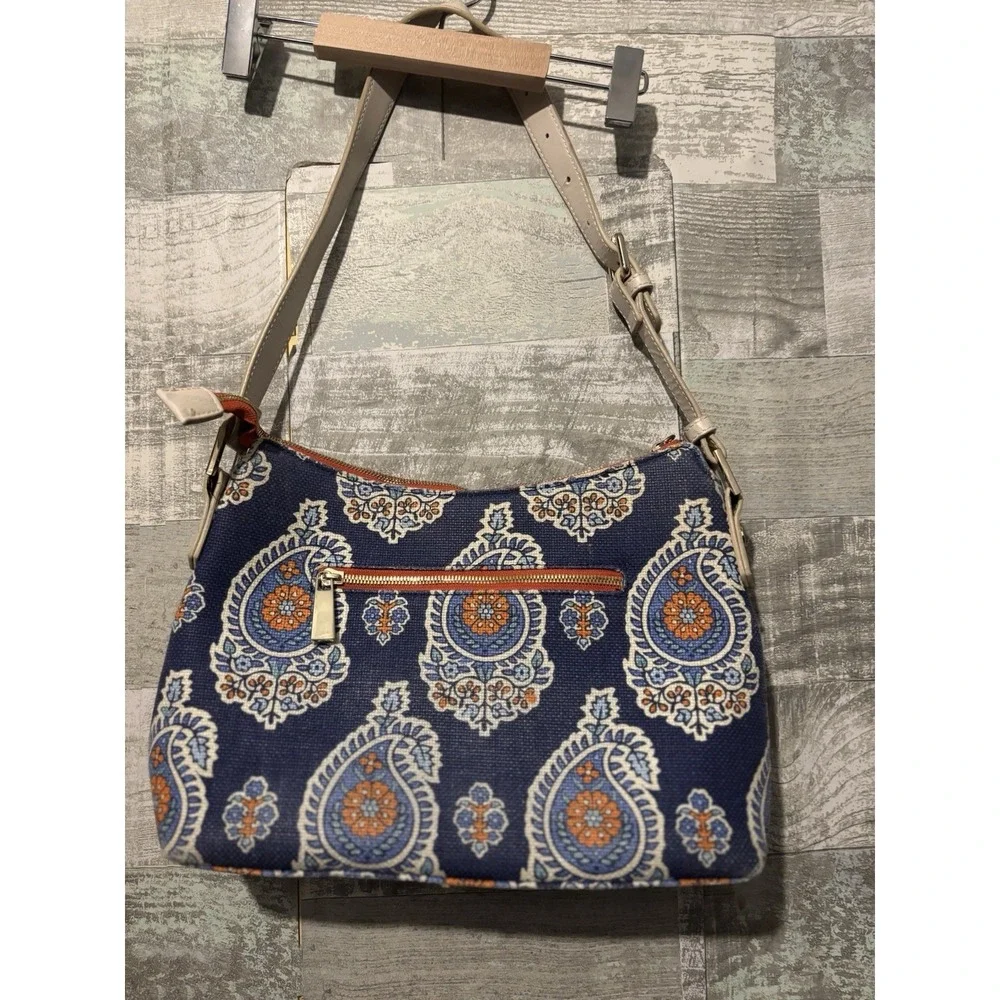 Spartina 449 Bag Purse Daufuskie Island Linen Leather Blue Orange Paisley